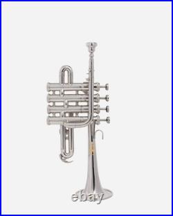 Piccolo Trumpet chrome Pitch 4-Valve chrome Finish with Case &Mouthpiece