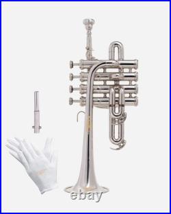 Piccolo Trumpet chrome Pitch 4-Valve chrome Finish with Case &Mouthpiece