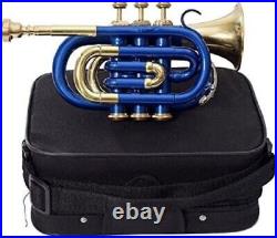 Pocket Blue Trumpet Musical Instruments Hard Mouth Pipe & Carry Case Bb Pitch