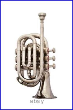 Pocket Cornet w Hard case, pocket trumpet. CHROME