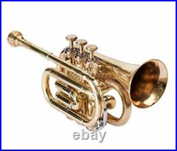 Pocket Trumpet 3 Valve Shinning Brass with Case and Mouthpiece bb