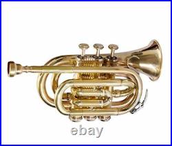 Pocket Trumpet 3 Valve Shinning Brass with Case and Mouthpiece bb
