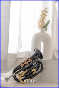 Pocket Trumpet BLACK BRASS Plated with Mouthpiece Case