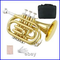 Pocket Trumpet, Bb Brass Trumpet for Beginners with 7C Mouthpiece