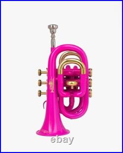 Pocket Trumpet Bb Pink Brass Gold Trim with Case-Mouthpiece