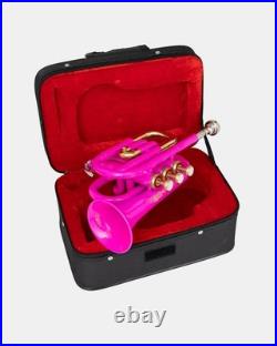 Pocket Trumpet Bb Pink Brass Gold Trim with Case-Mouthpiece