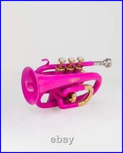 Pocket Trumpet Bb Pink Brass Gold Trim with Case-Mouthpiece