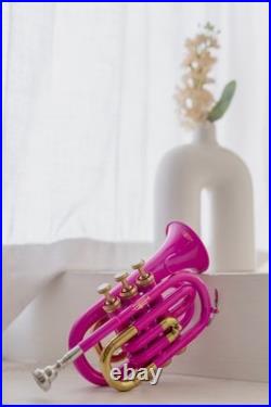 Pocket Trumpet Bb Pink Brass Gold Trim with Case-Mouthpiece Pocket Trumpet Bb Pink Brass Gold Trim with Case-Mouthpiece