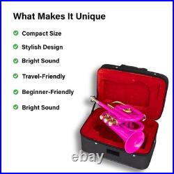 Pocket Trumpet Bb Pink Brass Gold Trim with Case-Mouthpiece