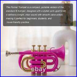 Pocket Trumpet Bb Pink Brass Gold Trim with Case-Mouthpiece