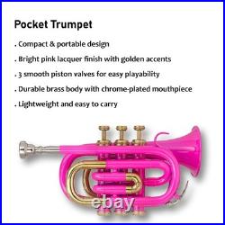 Pocket Trumpet Bb Pink Brass Gold Trim with Case-Mouthpiece sale