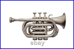 Pocket Trumpet Bb Pitch With Free Hard Case + Mouthpiece Nickel plated