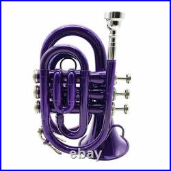 Pocket Trumpet Bb Pitch With Free Hard Case + Mouthpiece Purple color