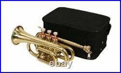 Pocket Trumpet Brass Finish Bb Pitch With Hard Case & Mouthpiece Good