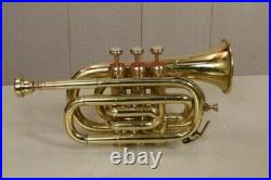 Pocket Trumpet Brass Finish Bb Pitch With Hard Case & Mouthpiece Good