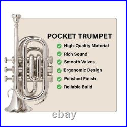 Pocket Trumpet Chrome Finish BB WithCase and Mouthpiece Brass CHRISTMAS SALE