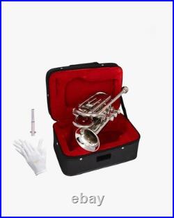 Pocket Trumpet NICKEL Plated with Mouth Piece n Case-BRS HORN FAST SHIPPING