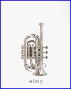 Pocket Trumpet NICKEL Plated with Mouth Piece n Case-BRS HORN FAST SHIPPING