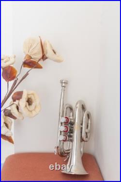 Pocket Trumpet NICKEL Plated with Mouth Piece n Case-BRS HORN FAST SHIPPING
