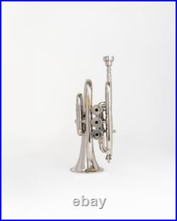 Pocket Trumpet NICKEL Plated with Mouth Piece n Case-BRS HORN FAST SHIPPING