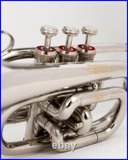 Pocket Trumpet NICKEL Plated with Mouth Piece n Case-BRS HORN FAST SHIPPING