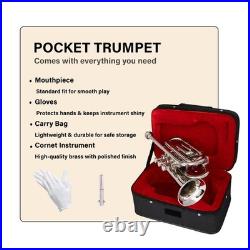 Pocket Trumpet NICKEL Plated with Mouth Piece n Case-BRS HORN FAST SHIPPING