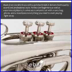 Pocket Trumpet NICKEL Plated with Mouth Piece n Case-BRS HORN FAST SHIPPING