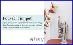 Pocket Trumpet NICKEL Plated with Mouth Piece n Case-BRS HORN FAST SHIPPING