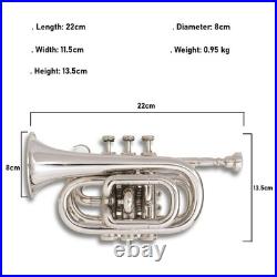Pocket Trumpet NICKEL Plated with Mouth Piece n Case-BRS HORN FAST SHIPPING