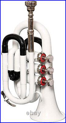 Pocket Trumpet White Color Brass Made with Hard Case And A Mouthpeice
