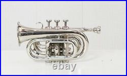 Pocket trumpet nickel finish BB pitch with Hard case bag And Mouthpiece