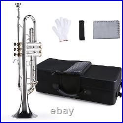 Prefessional Bb Trumpet Brass Silver-Plated with 5C Mouthpiece Carry Bag I7A3