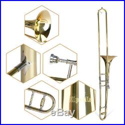 Pro Bb Tenor Slide Trombone Gold withTuner, Case, Care Kit Standard Student Beginner