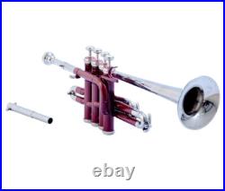 Pro Piccolo Bb KEYS TRUMPET FREE HARD CASE & MOUTHPIECE-Red And Silver