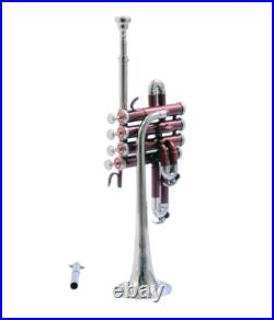 Pro Piccolo Bb KEYS TRUMPET FREE HARD CASE & MOUTHPIECE-Red And Silver