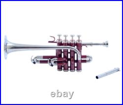 Pro Piccolo Bb KEYS TRUMPET FREE HARD CASE & MOUTHPIECE-Red And Silver