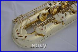 Prof Taishan CLear lacquer Brass Eb Baritone Saxophone Sax Low A High #F 2neck