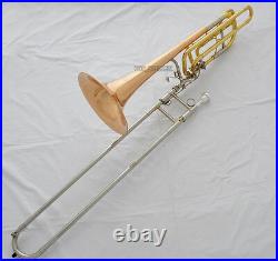 Professional 2 Rotor Bass Trombone Horn Bb/F/Eb&Bb/F/D/Gb Key Rose Brass Bell