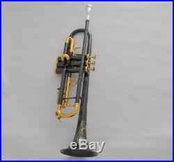 Professional Black Nickel Gold Bb Trumpet 4-7/8 Horn NEW engraving+ mouth +case