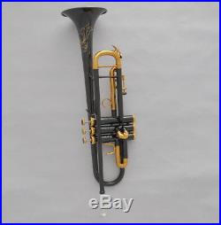Professional Black Nickel Gold Bb Trumpet 4-7/8 Horn NEW engraving+ mouth +case