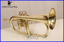 Professional Brass Flugelhorn Bb Pitch Instrument Golden Finish With Hard case