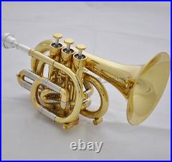 Professional C Key Pocket Trumpet Gold Lacq Cornet Horn Monel Valve New Case