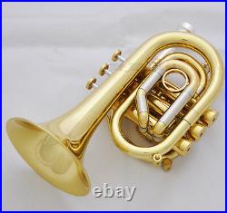 Professional C Key Pocket Trumpet Gold Lacq Cornet Horn Monel Valve New Case