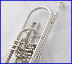 Professional New Rotary Valves Bass Trumpet Bb Silver nickel horn With case