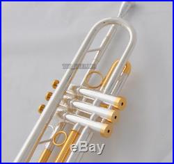 Professional New Silver Gold Plated Trumpet Bb Horn Monel valves With Case