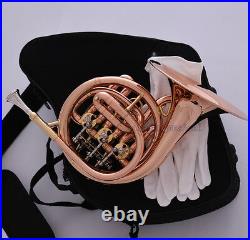 Professional Rose Brass Bb Mini French Horn Hand Engraving Bell With Case