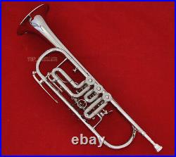 Professional Rotary Valve Trumpet Silver nickel horn With Case Mouthpiece