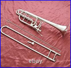 Professional Silver Bass Trombone Double Rotor Horn Bb/F/Eb&Bb/F/D/Gb Key WithCase