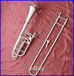 Professional Silver Double Rotor Bass Trombone Bb/F/Eb&Bb/F/D/Gb Key With Case