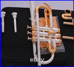 Professional Silver Gold Plated Eb/D Trumpet Horn Monel Valve 7C + 5C Mouthpiece